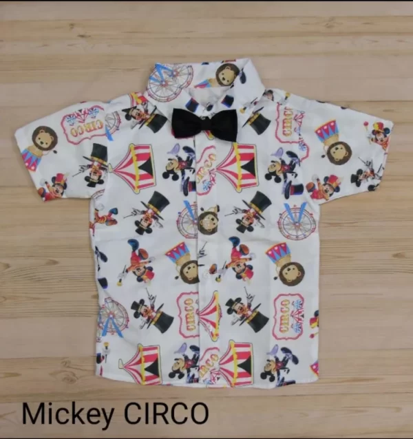 Camisa Mickey circo fundo branco com gravata