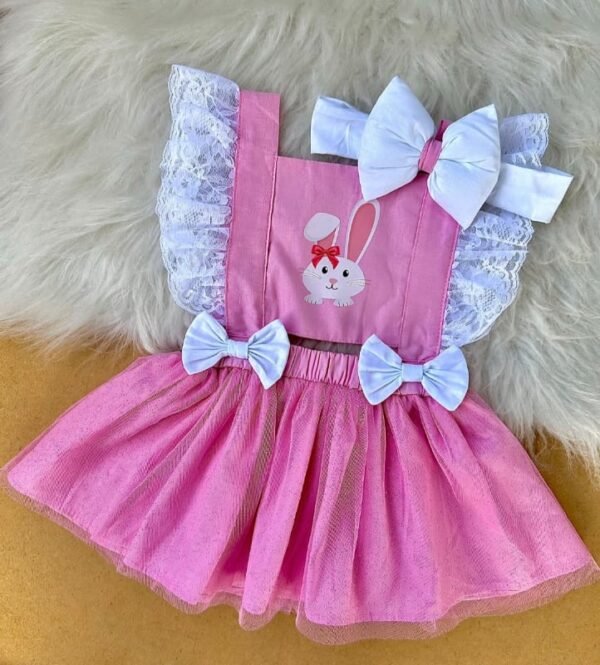 Romper coelha rosa tule saia